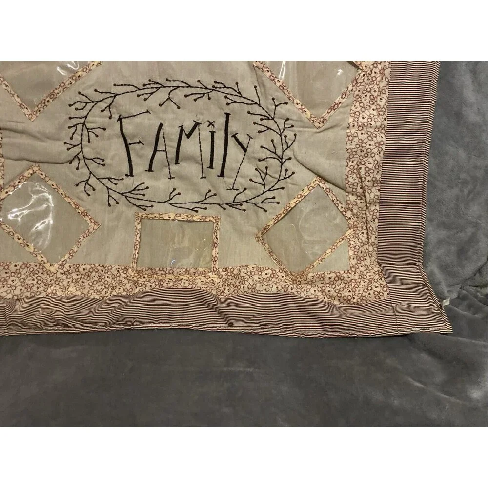 Quilted Wall Hanging Family Embroidered Picture Frame Country Core 37x28 Cottage